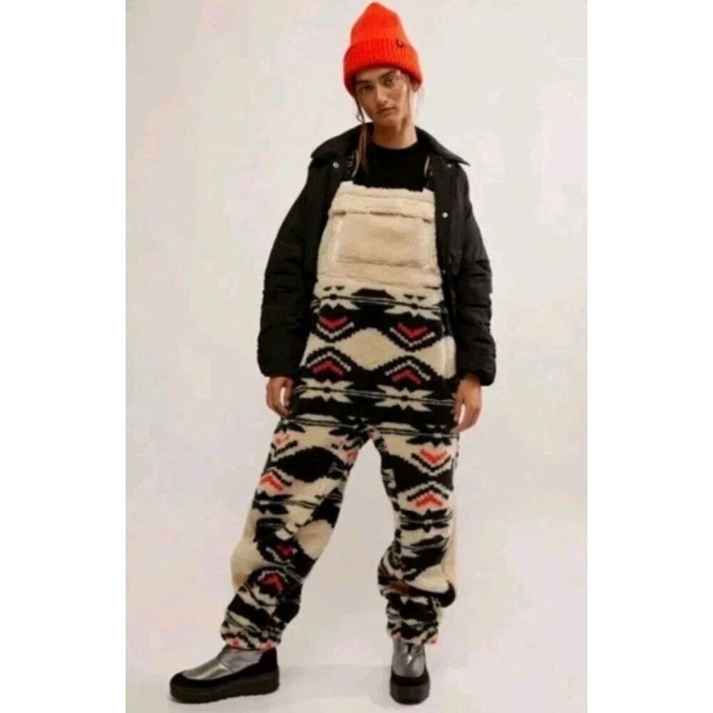 FP Movement Women Hit The Slopes Printed Salopette Black Fairisle Size XS NWOT
